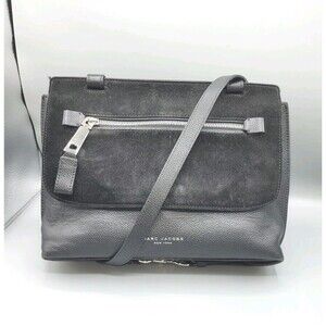 MARC JACOBS Waverly Black CROSSBODY BAG Handbag Pebbled Leather & Suede